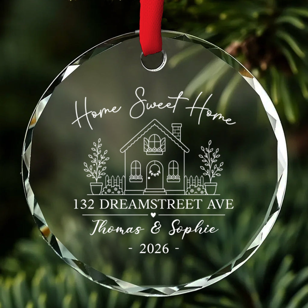 Custom Couple Christmas Ornament, Anniversary Gift •  Home Sweet Home - Personalized Glass Ornament