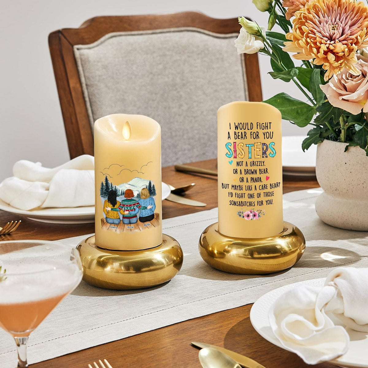 I Would Fight A Bear For You Sister - Personalized LED Candle