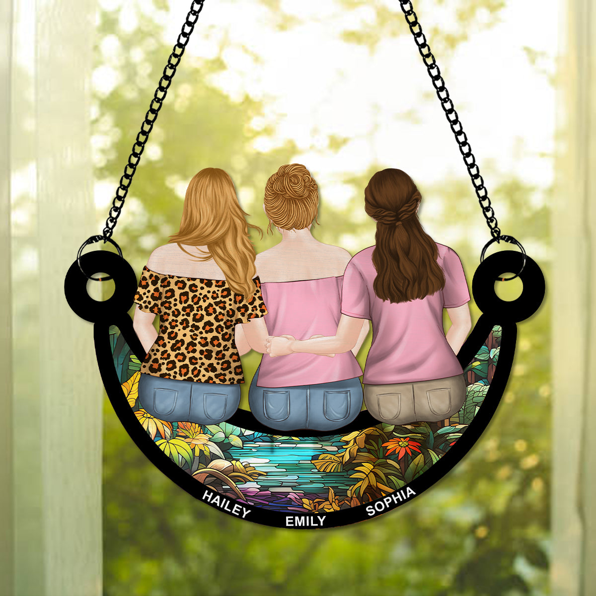 Custom Best Friend Hanging Decor, Friendship Birthday Gifts • Bestie On The Moon - Personalized Suncatcher