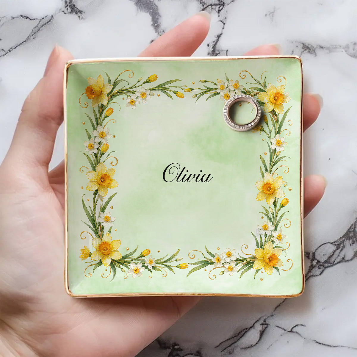 Custom Bestie Trinket Dish, Birthday Christmas Gift For Best Friend • Blooming Season - Personalized Jewelry Dish