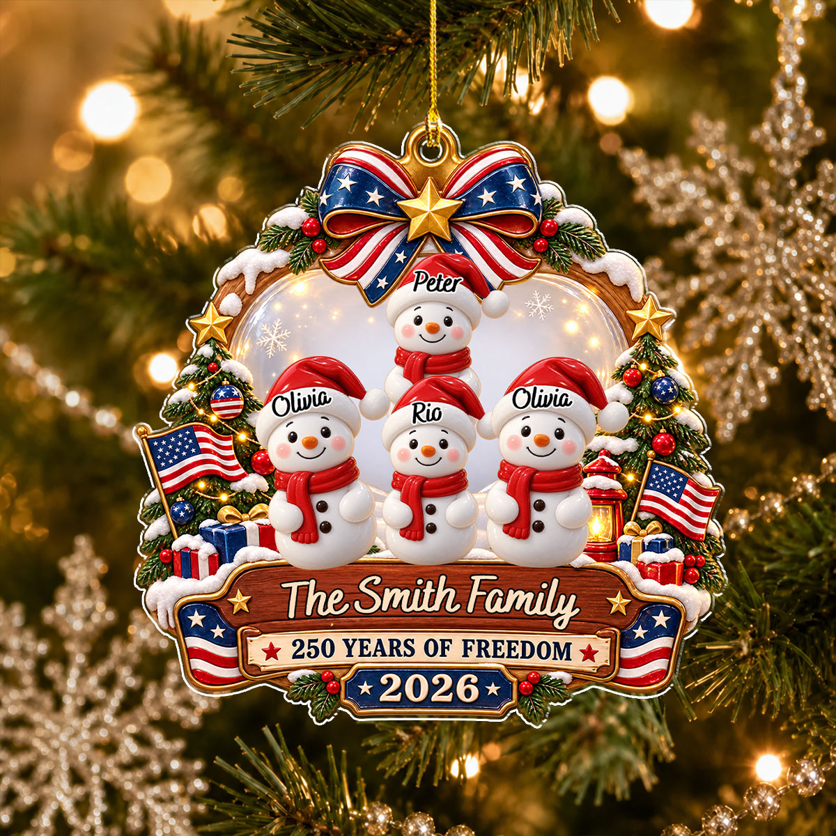 Custom Family Ornament, Christmas Gift for Family Members •  America 250 Years - Personalized 3D Effect Acrylic Ornament