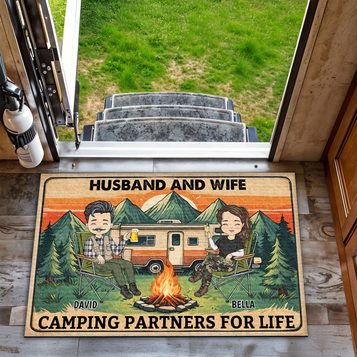 Husband And Wife Camping Partners For Life - Personalized Doormat