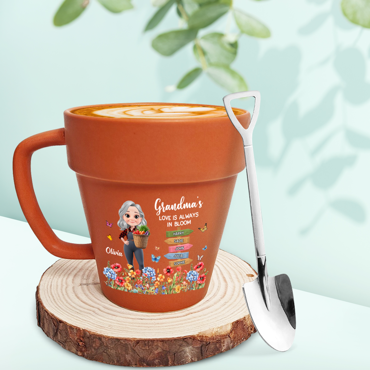 Custom Christmas & Birthday Keepsake Gift • Garden Of Grandma Love Is Always In Bloom - Personalized Plant Pot Mug