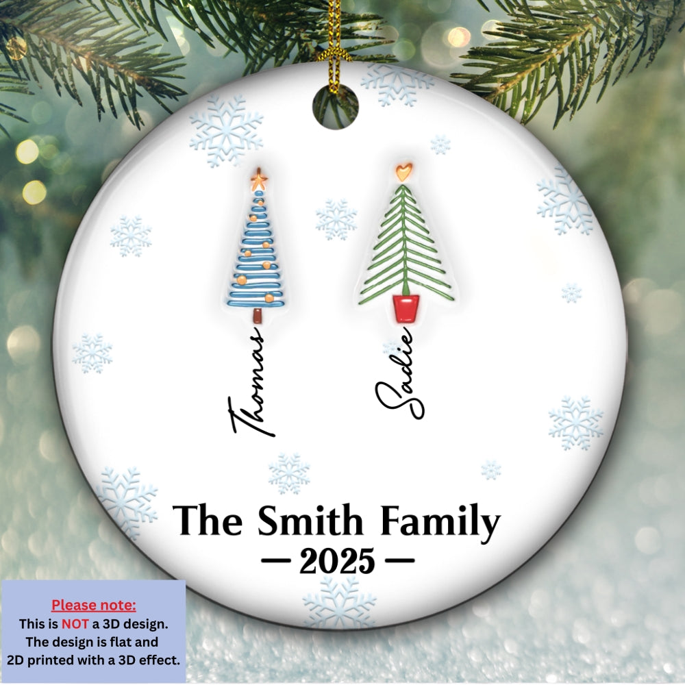 Custom Family Ornament, Christmas Gift for Family Members •  Family Christmas Tree Names - Personalized 3D Inflated Effect Ceramic Ornament