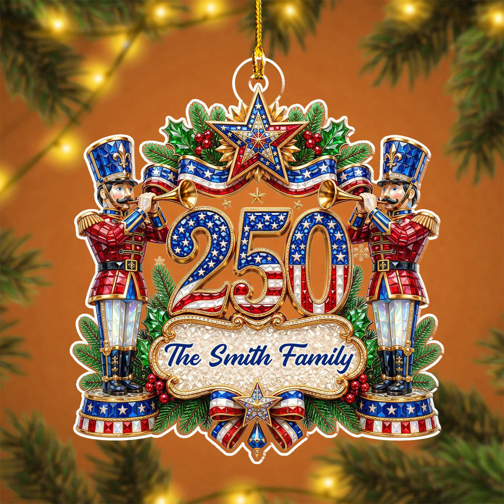 Custom Patriotic Christmas Ornament for Family, 250th Anniversary • Our Christmas Celebration - Personalized 3D Effect Acrylic Ornament