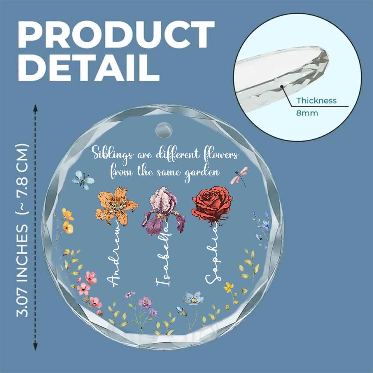 Custom Family Ornament, Christmas Gift for Family Members •  Siblings Are Different Flowers From The Same Garden - Personalized Glass Ornament