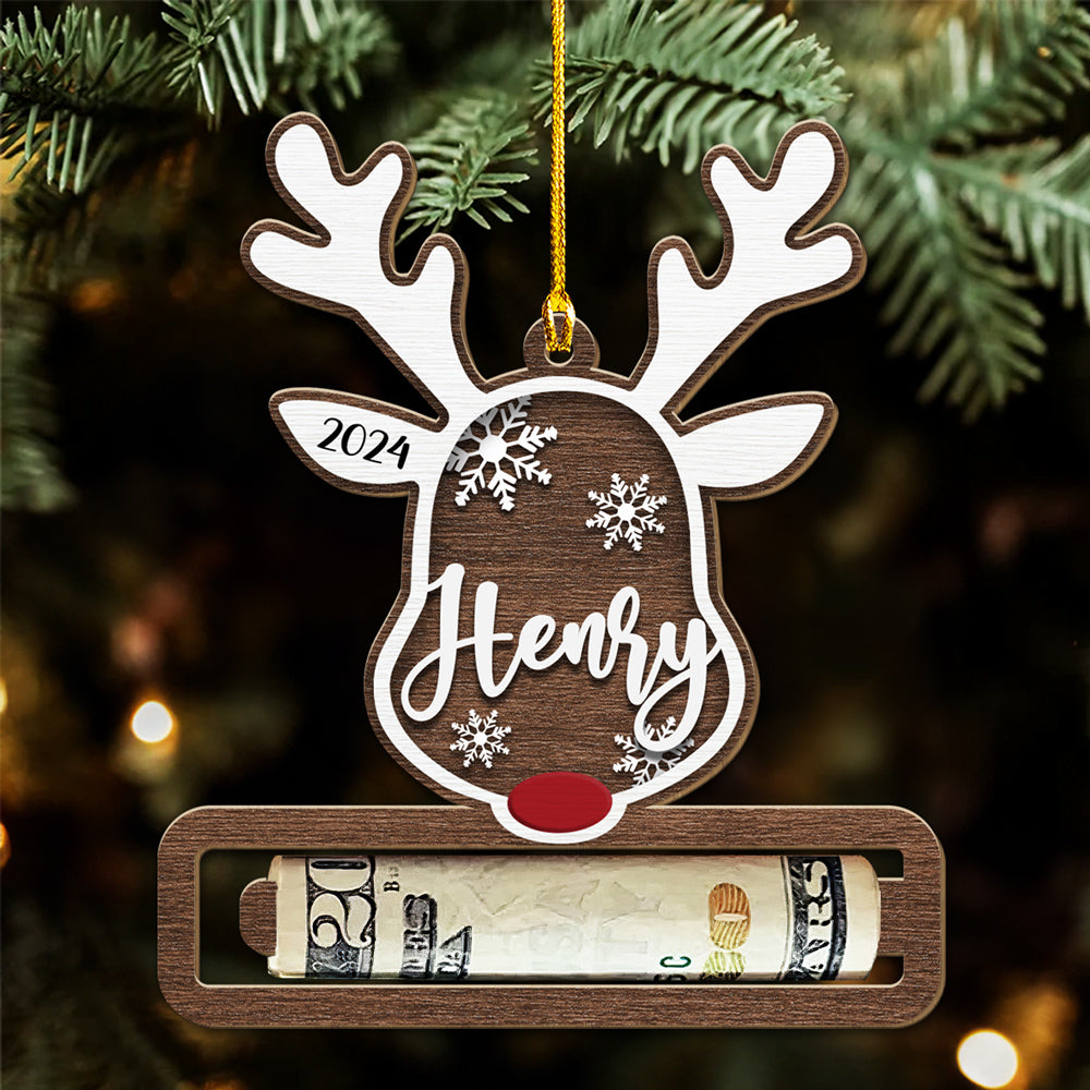 Custom Family Ornament, Christmas Gift for Family Members •  Christmas Reindeer - Personalized Money Holder Wood Ornament