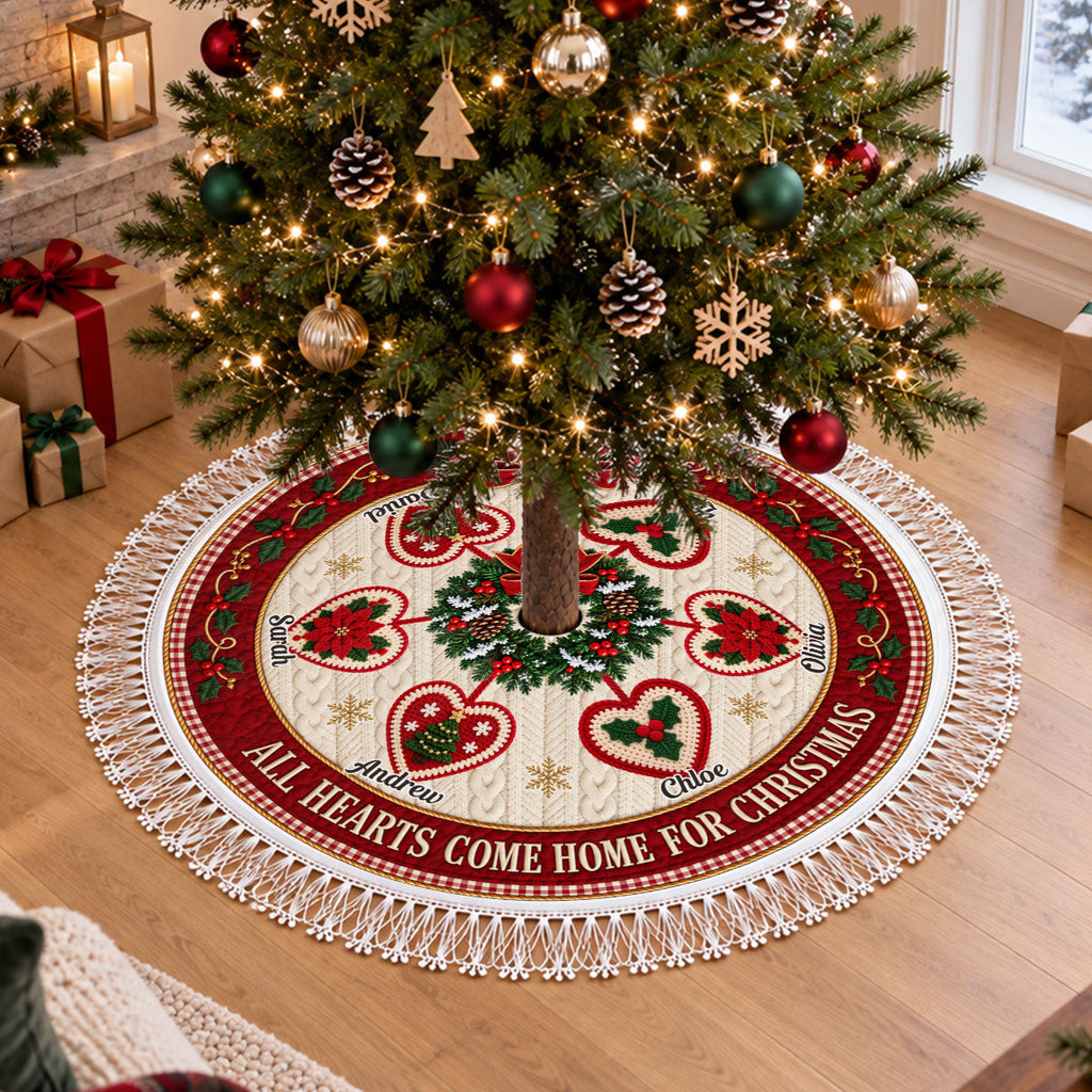 Hearts Come Home For Christmas - Personalized Tree Skirt