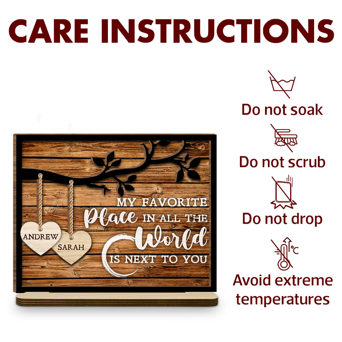 Custom Couple's Decor, Anniversary & Wedding Gift • Tree Hearts - Personalized 2-Layer Wood Plaque With Flat Base