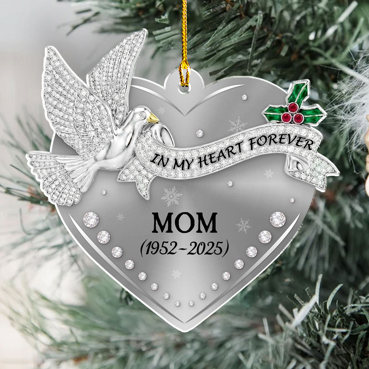 Custom Memorial Christmas Ornament, Sympathy Keepsake •  In Our Hearts - Personalized Acrylic Ornament