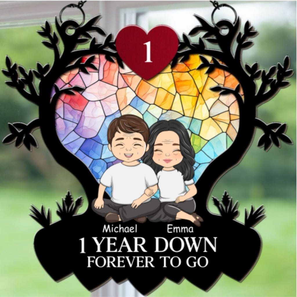 Custom Couple Hanging Decor, Anniversary Valentine's Day Gifts • Love Forever - Personalized Suncatcher