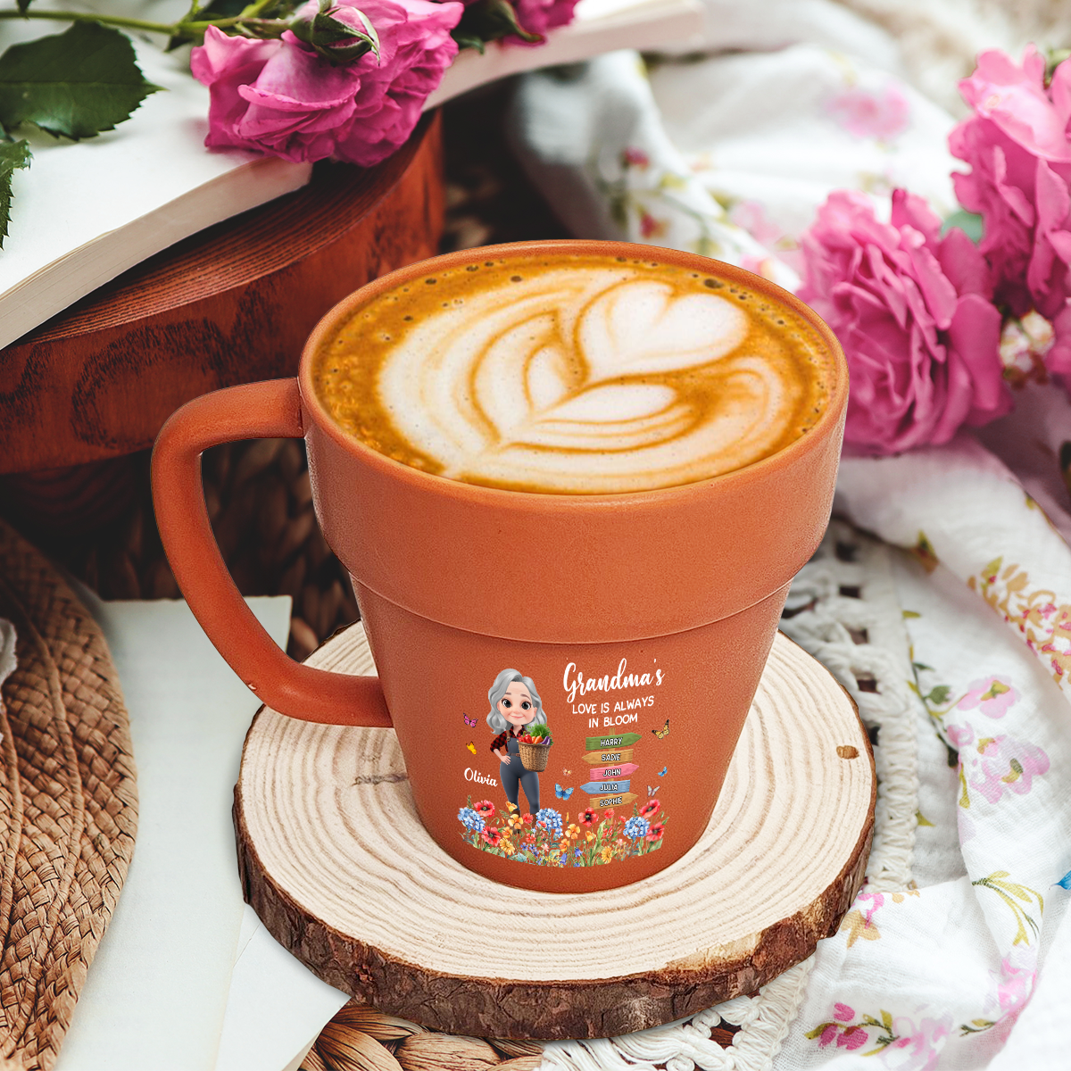 Custom Christmas & Birthday Keepsake Gift • Garden Of Grandma Love Is Always In Bloom - Personalized Plant Pot Mug