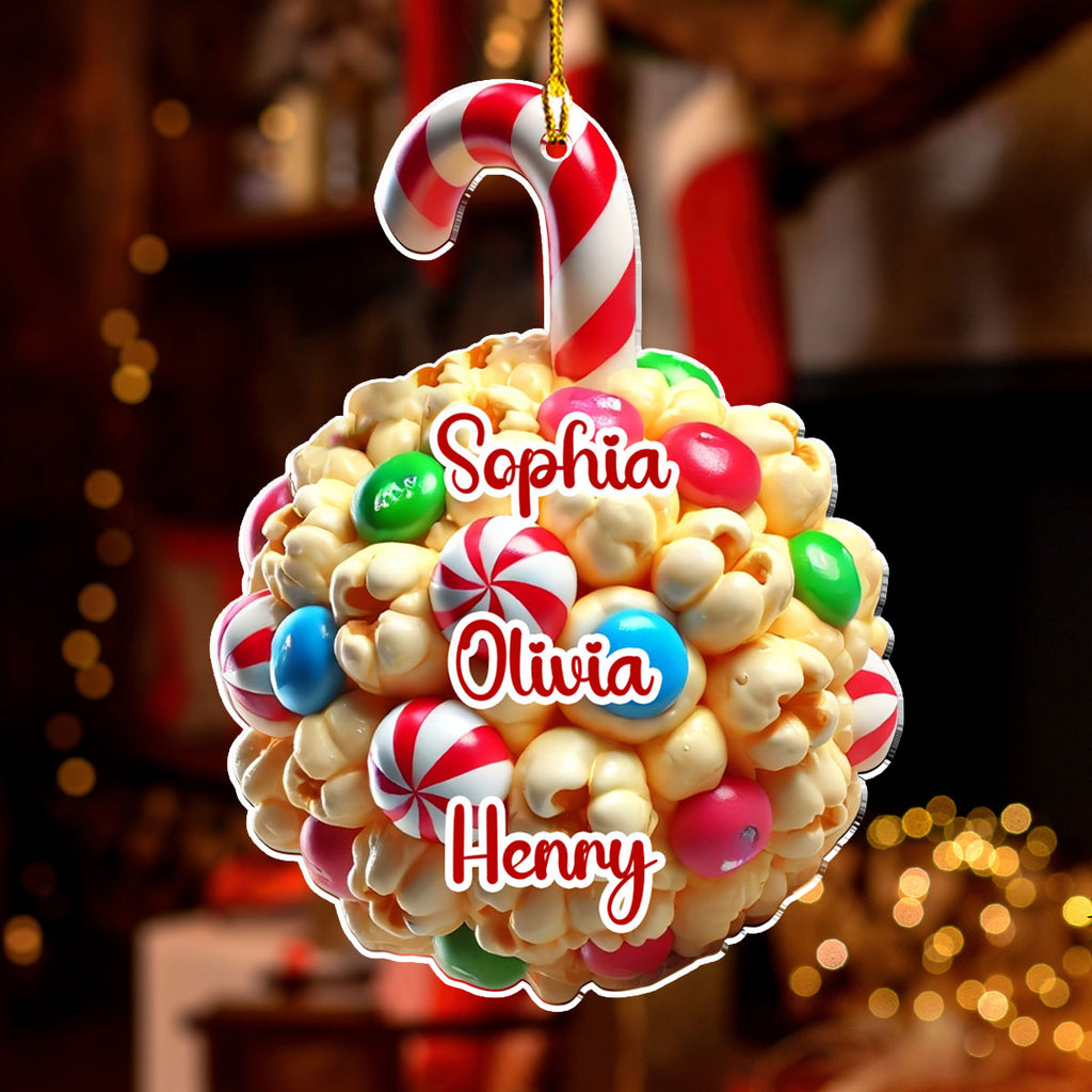 Custom Family Ornament, Christmas Gift for Family Members •  Popcorn Ball Family Name - Personalized Acrylic Ornament