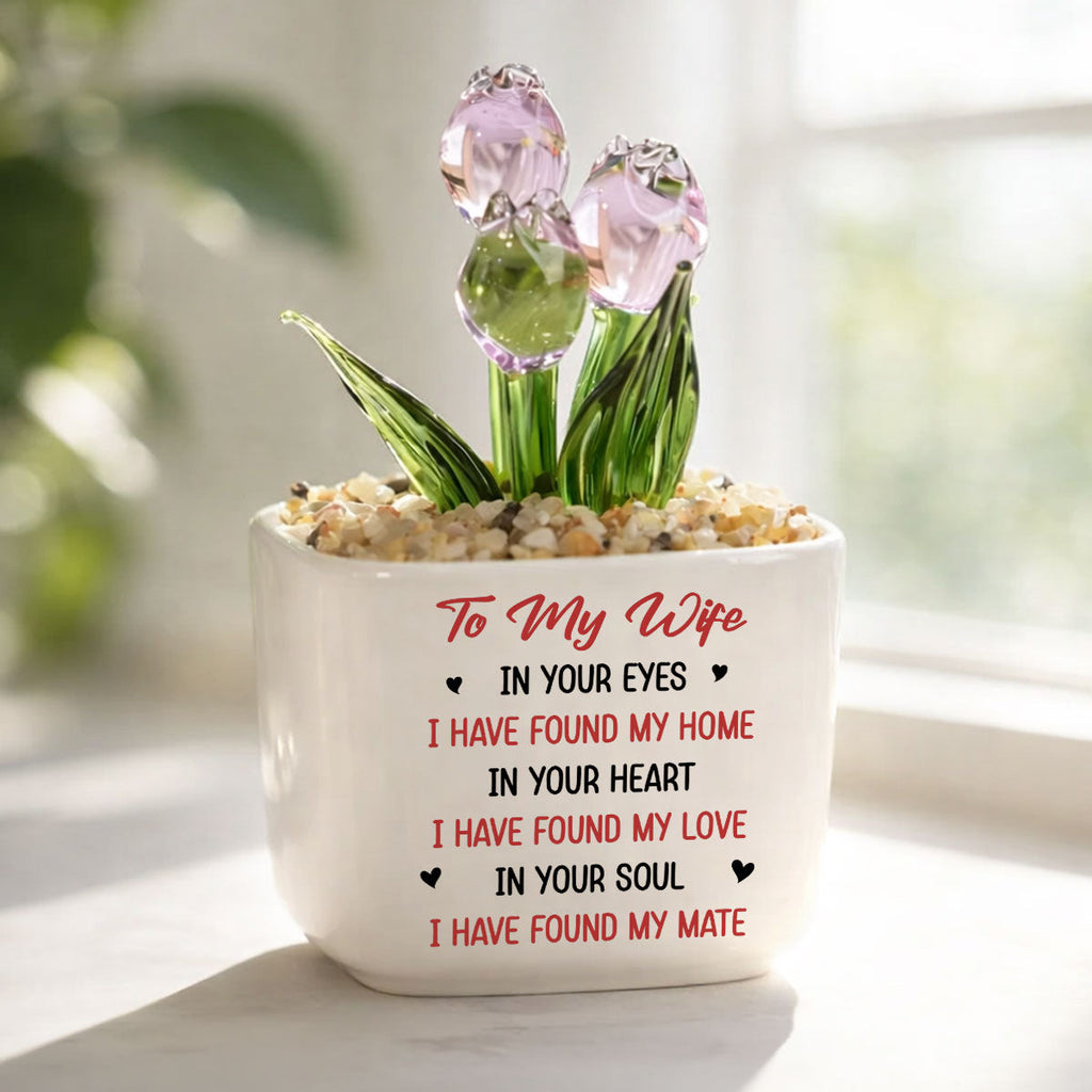 Custom Glass Flower Keepsake, Romantic Anniversary Gift for Wife • I Found You - Personalized Glass Everlasting Tulips