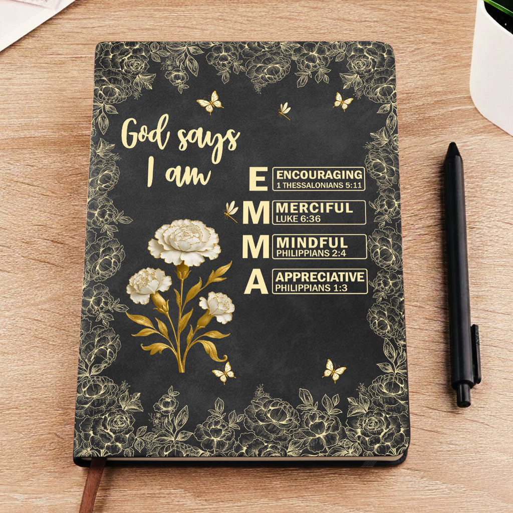 God Says You Are Bible Verse Custom Birth Flower & Name - Personalized Leather Journal