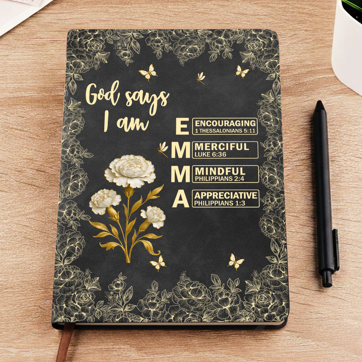 God Says You Are Bible Verse Custom Birth Flower & Name - Personalized Leather Journal