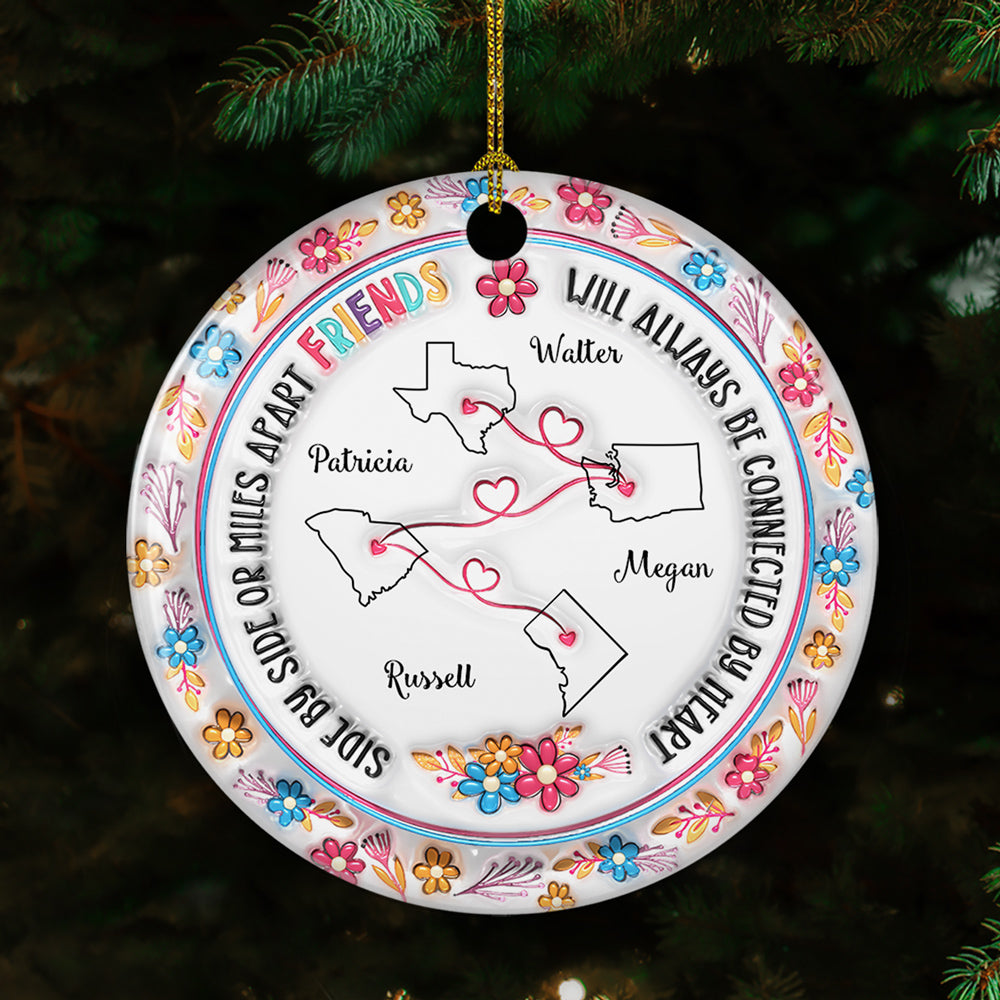 Custom Sister Christmas Ornament •  Sisters Will Always Be Connected By Heart - Personalized 3D Inflated Effect Ceramic Ornament