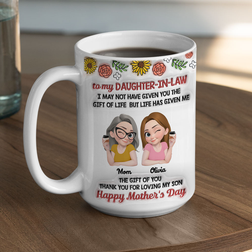Custom Mother's Day Gift for Daughter • Thank For Loving My Son - Personalized 3D Inflated Effect Mug