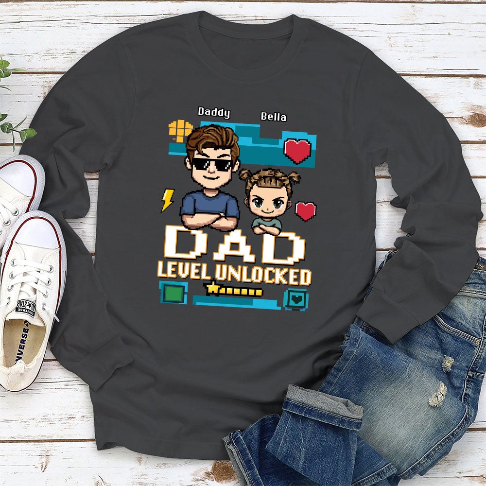 Custom First Father's Day, Christmas Gift for New Dad • Dad Level Unlocked - Personalized Shirt