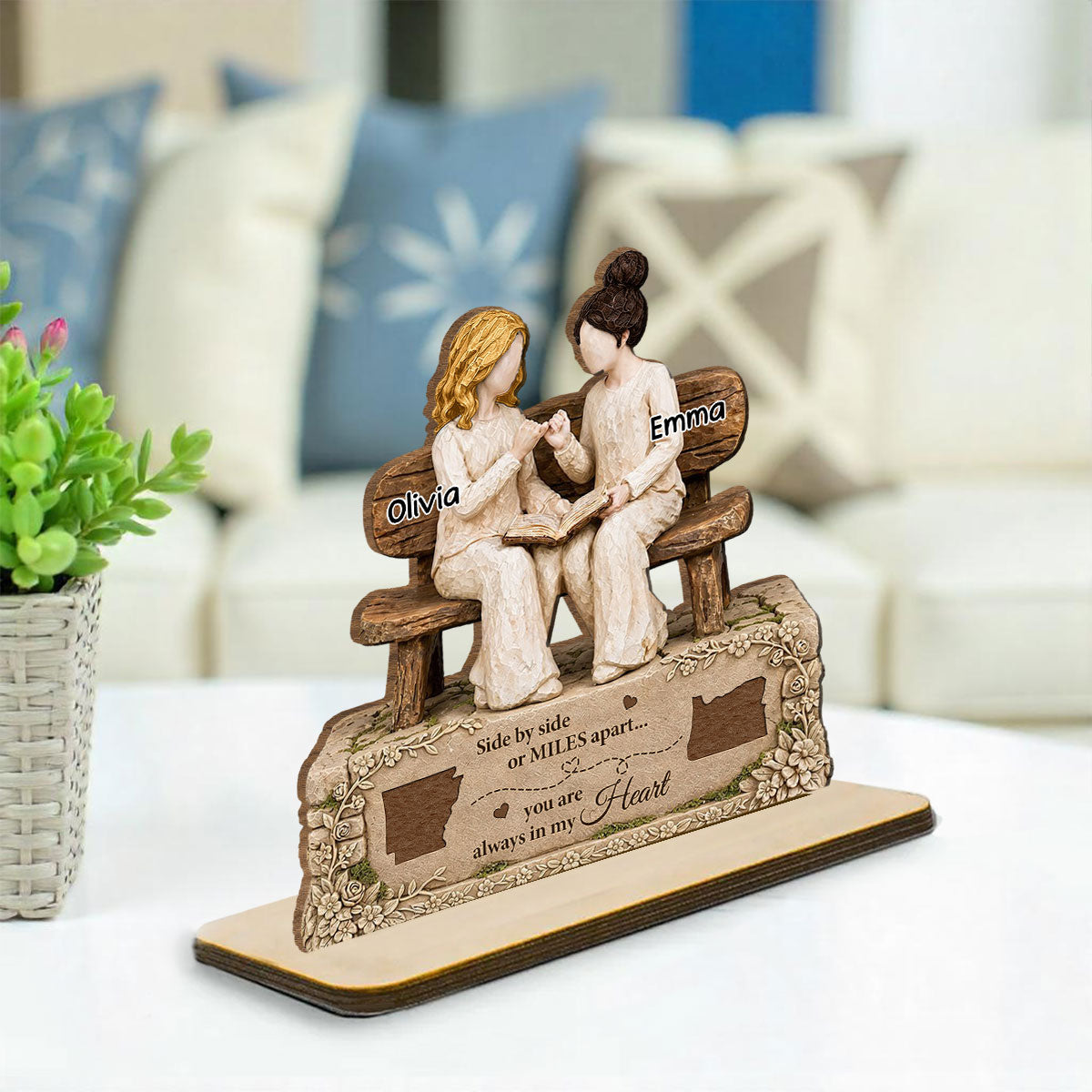 Custom Friendship Decor, Christmas Birthday Gifts For Best Friend • Besties Across The Miles - Personalized 2-Layer Wood Plaque With Flat Base