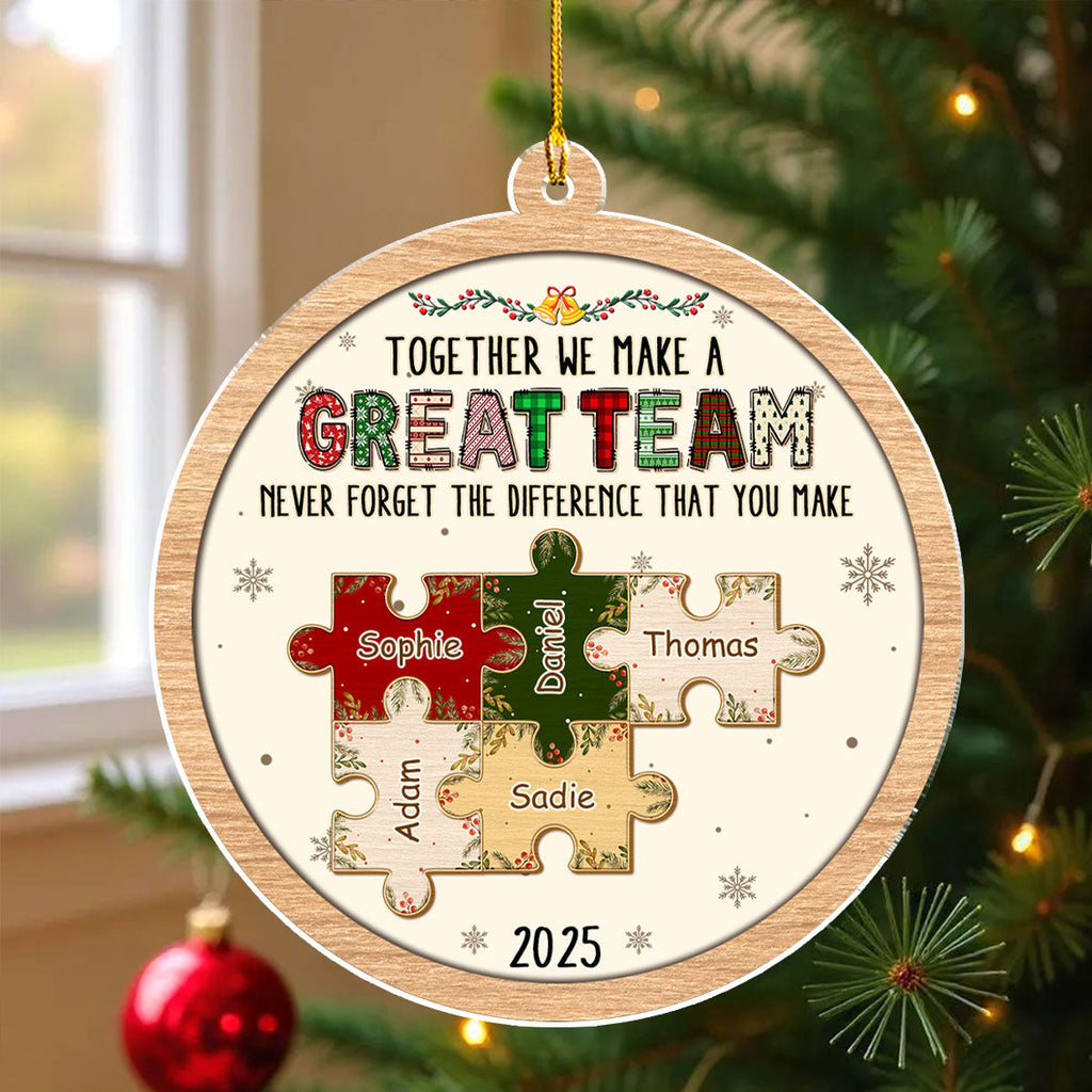 Custom Coworker Christmas Ornament, Team Appreciation Gift •  Great Team Puzzle - Personalized Acrylic Ornament