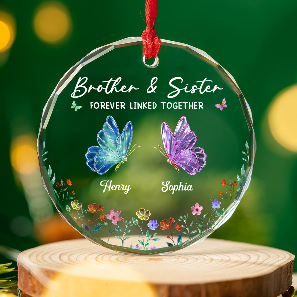 Custom Brothers & Sisters Christmas Ornament •  Brothers Sisters Love - Personalized Glass Ornament