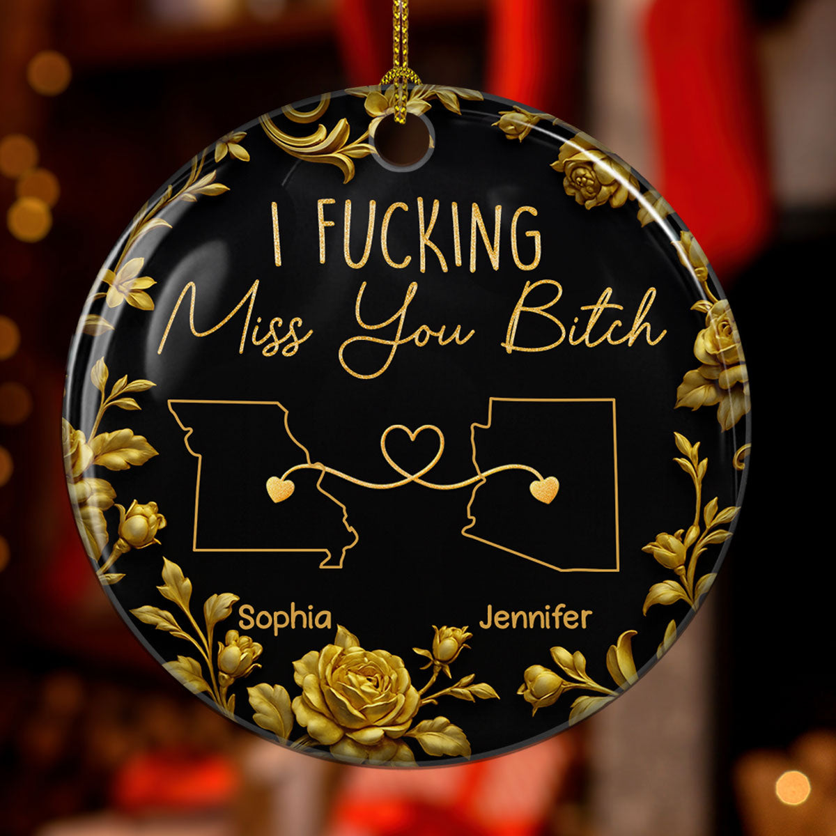 Custom Friendship Christmas Ornament, Best Friend Gift •  I Miss You Bestie Dark Version - Personalized Ceramic Ornament