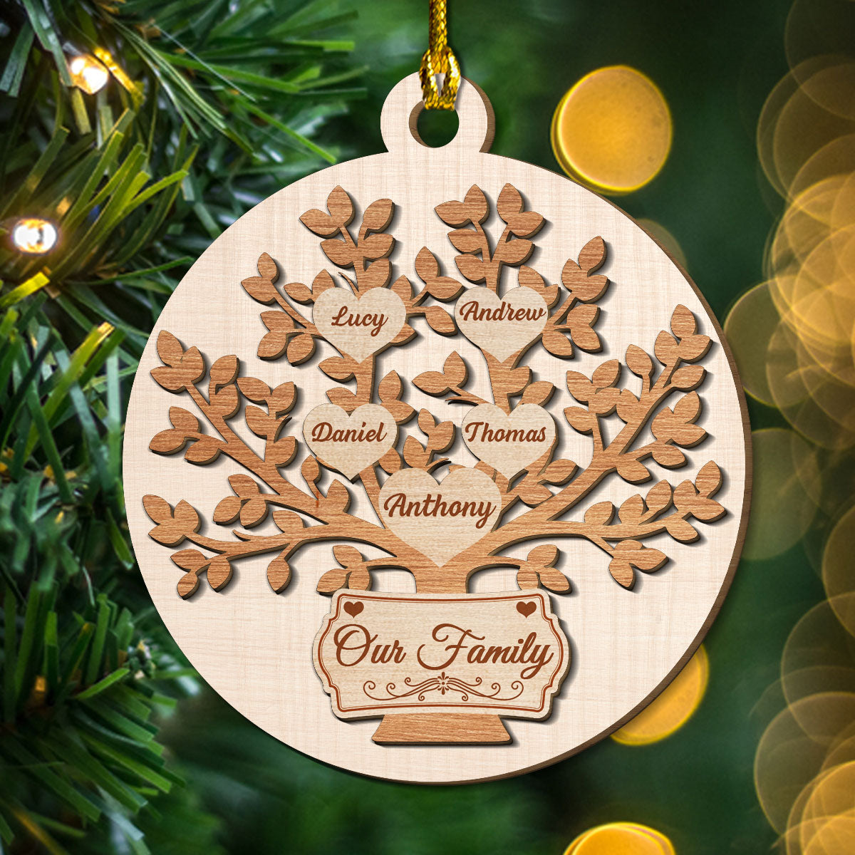 Custom Family Ornament, Christmas Gift for Family Members •  Our Family - Personalized Freeshape 2-Layered Wood Ornament