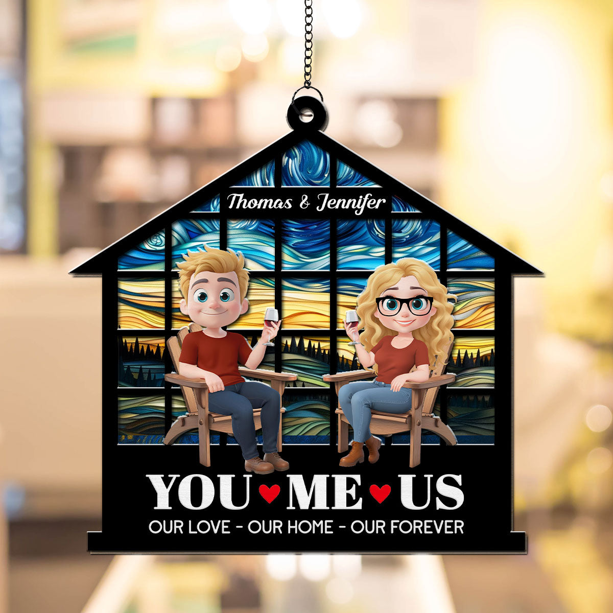 Custom Couple Hanging Decor, Anniversary Valentine's Day Gifts • Home Begins With Our Love - Personalized Suncatcher