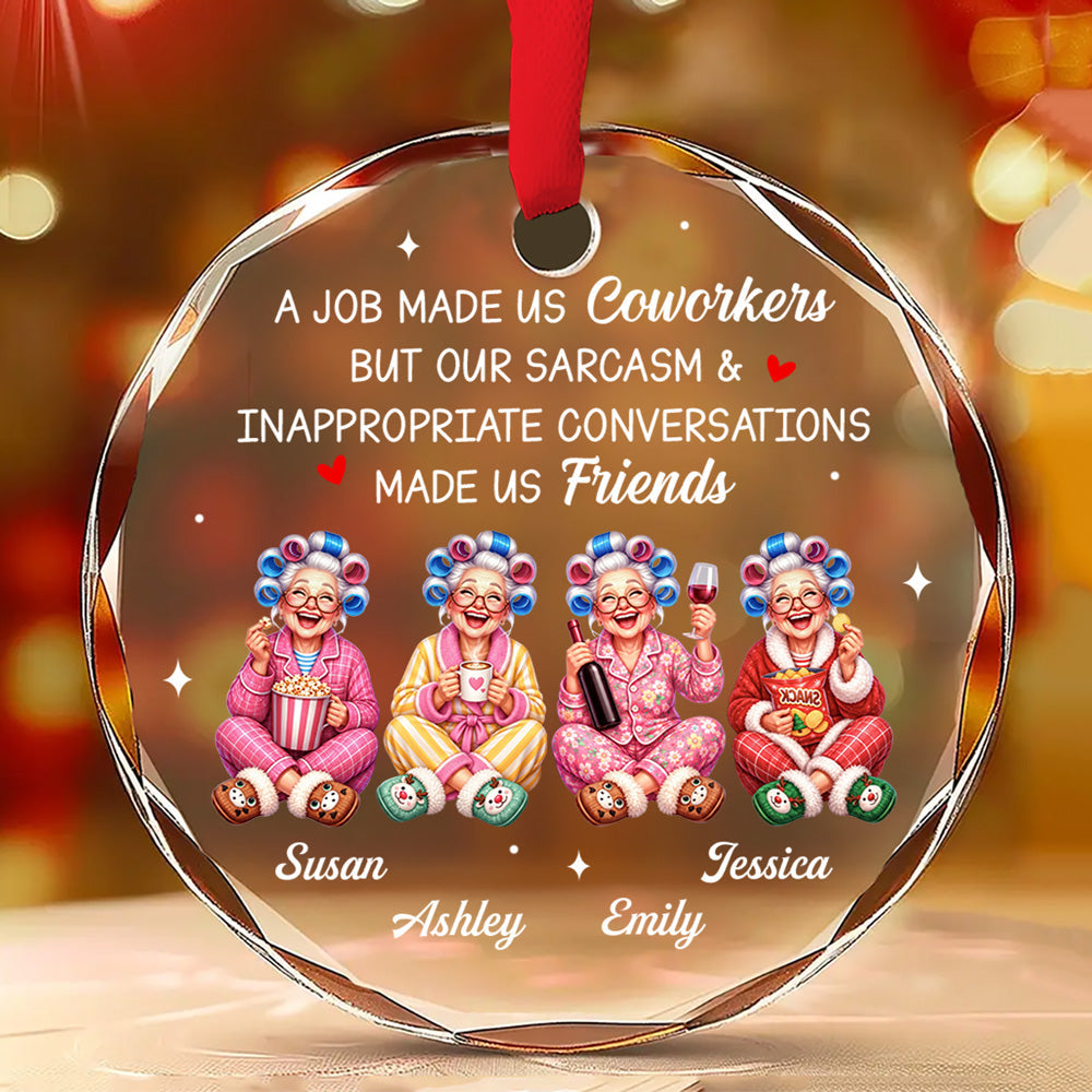 Custom Coworker Christmas Ornament, Team Appreciation Gift •  A Job Made Us Coworkers - Personalized Glass Ornament