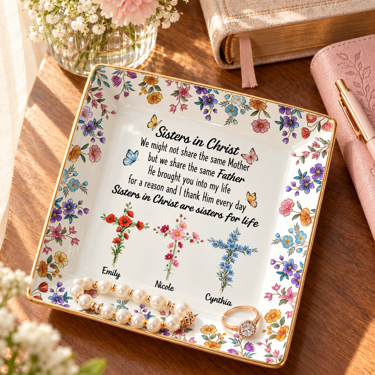 Custom Trinket Dish Gift for Friend, for Soul Sister • Connected By Faith - Personalized Jewelry Dish