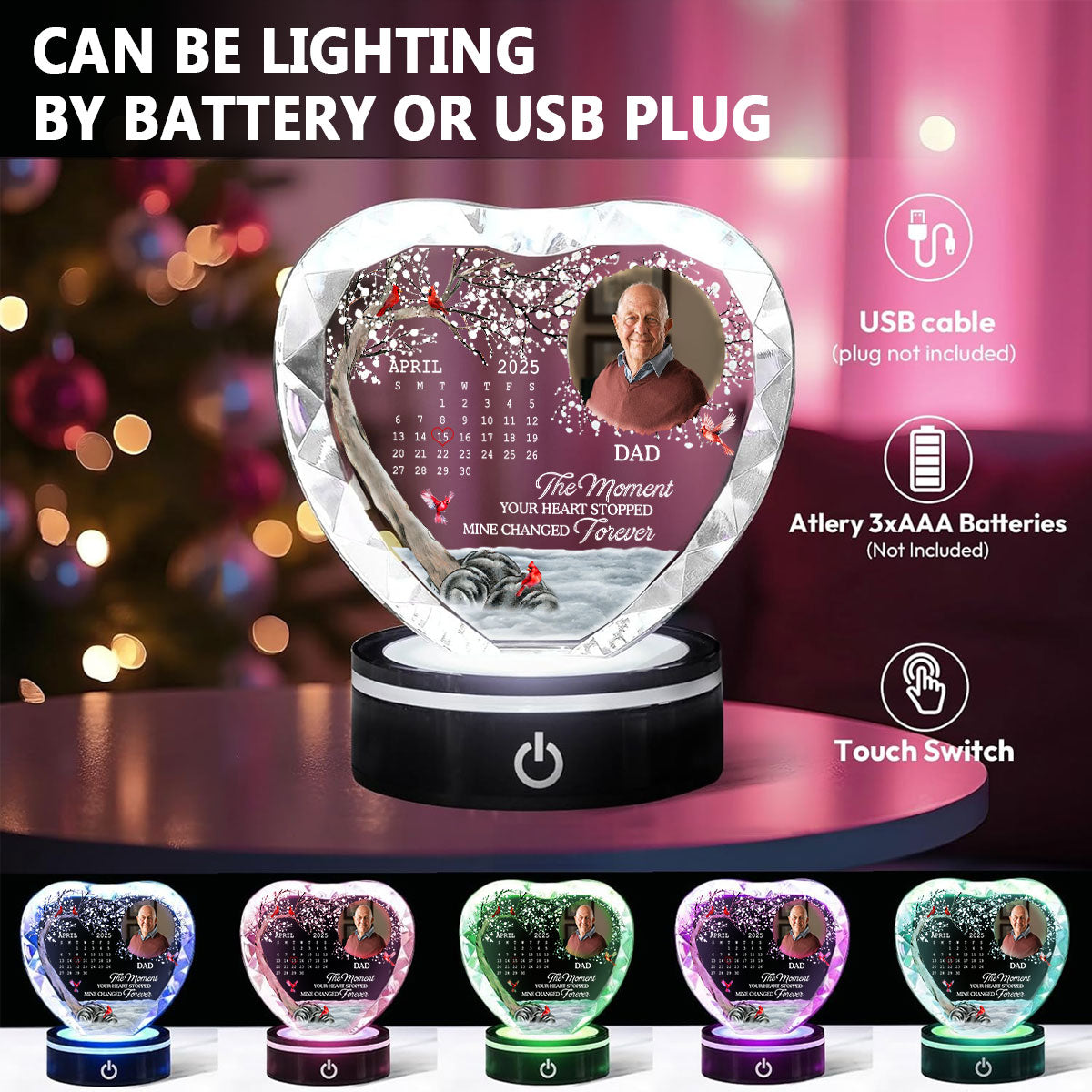 My Heart Changed Forever - Personalized Crystal Led Light