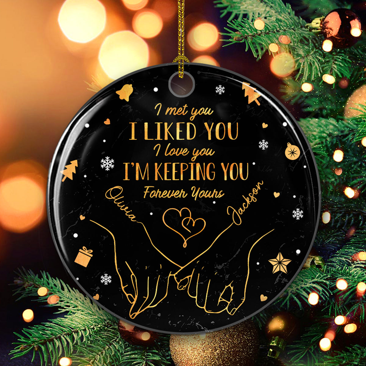 Custom Couple Christmas Ornament, Anniversary Gift •  My Heart Is Perfect Because You Are Inside - Personalized Ceramic Ornament