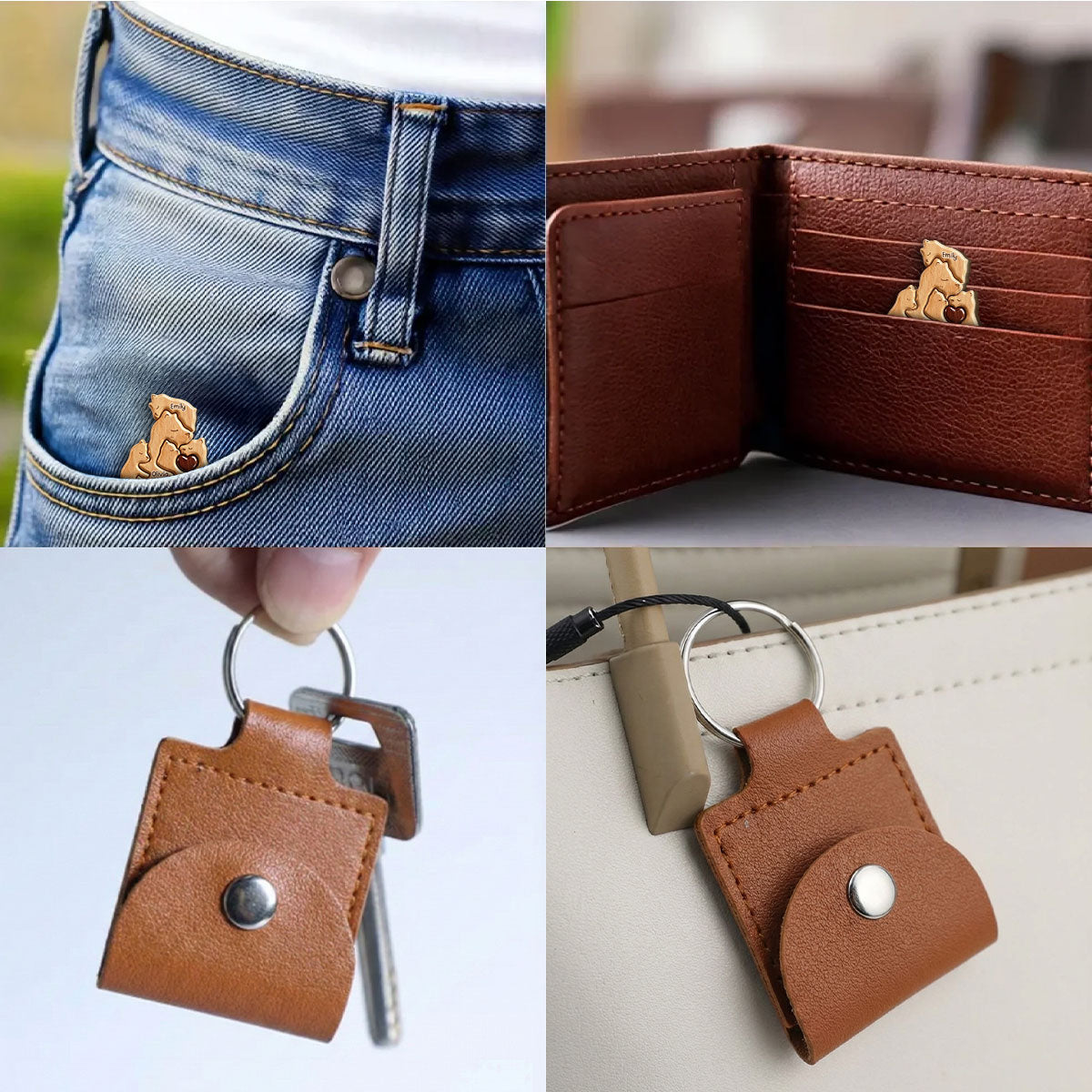 Custom Coin Keychain for Wife, Mother's Day, Anniversary Gifts • Bear Mom - Personalized 3D Effect Wooden Pocket Hug
