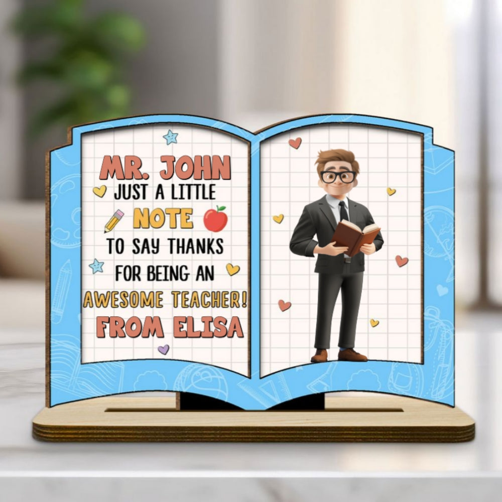 Custom Decor, Christmas Birthday Anniversary Gift Keepsake • Thanks For Being An Awesome Teacher - Personalized 2-Layer Wood Plaque With Flat Base