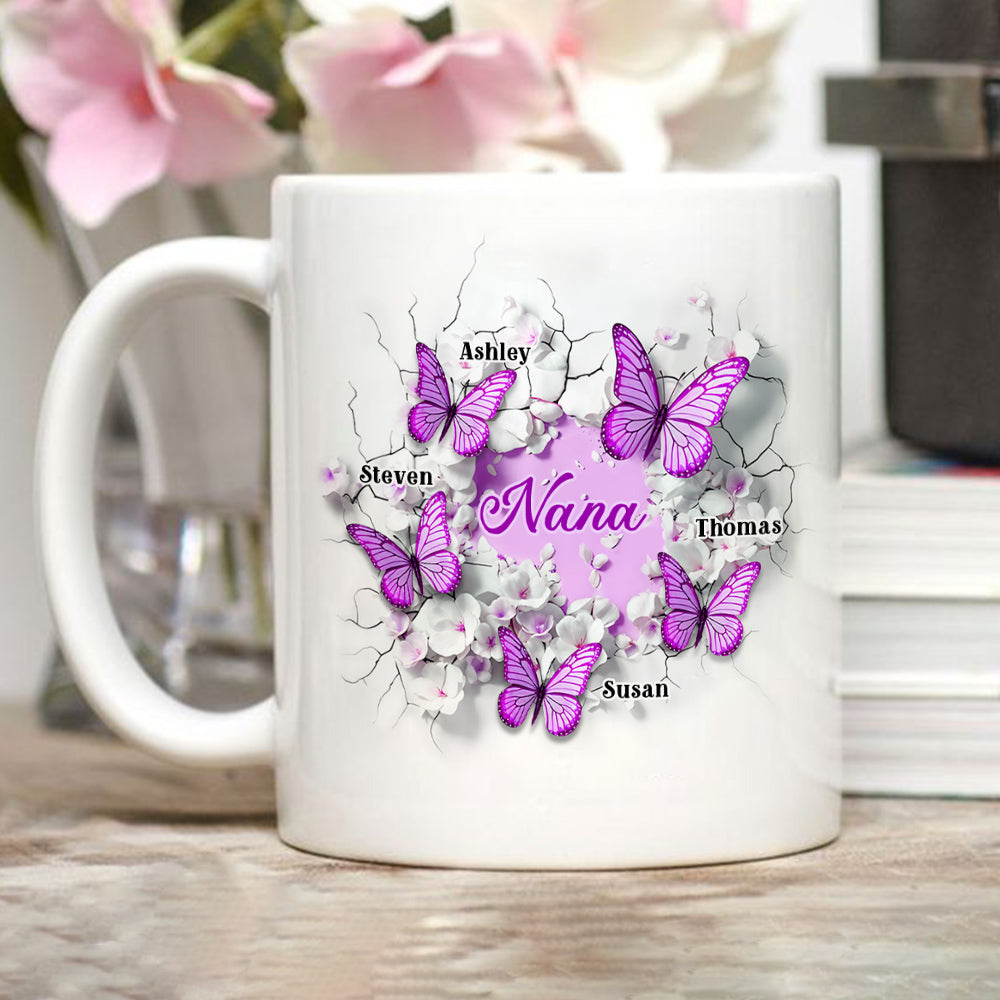 Custom Christmas & Birthday Gift For Grandma • Grandma Butterfly - Personalized 3D Inflated Effect Coffee Mug
