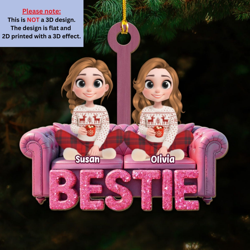 Custom Friendship Christmas Ornament, Best Friend Gift •  Besties Forever - Personalized Wood Ornament