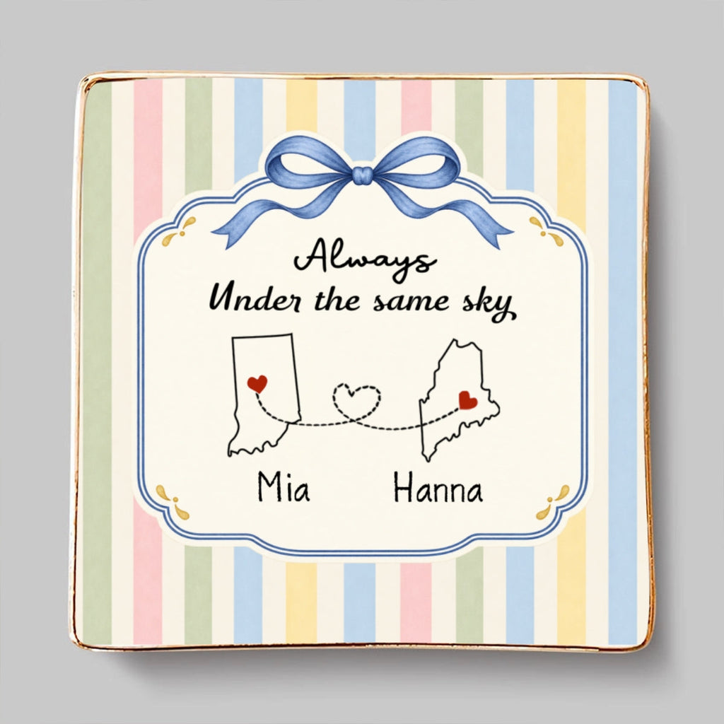 Custom Bestie Trinket Dish, Birthday Christmas Gift For Best Friend • Always Under Same Sky - Personalized Jewelry Dish