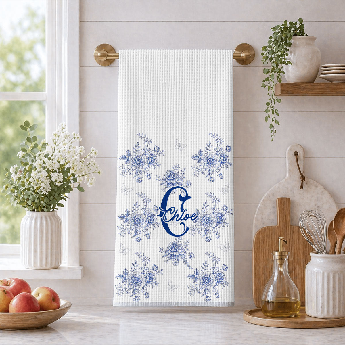 Custom Names Kitchen Towel, Mother's Day Birthday Gift For Mom Mother • Beautiful Alphabet - Personalized Kitchen Towel