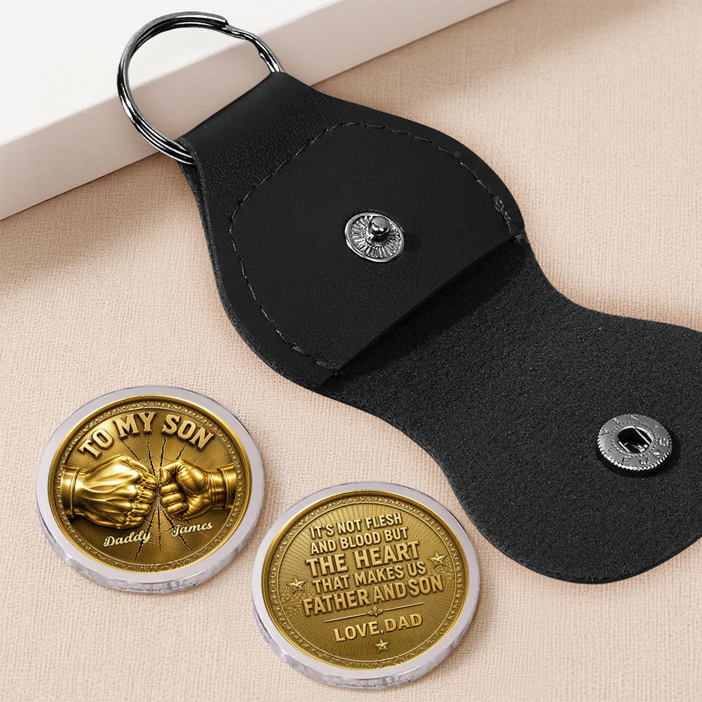 Custom Son Coin Keychain, Father's Day Birthday Gifts • Bonded By Heart - Personalized Pocket Hug