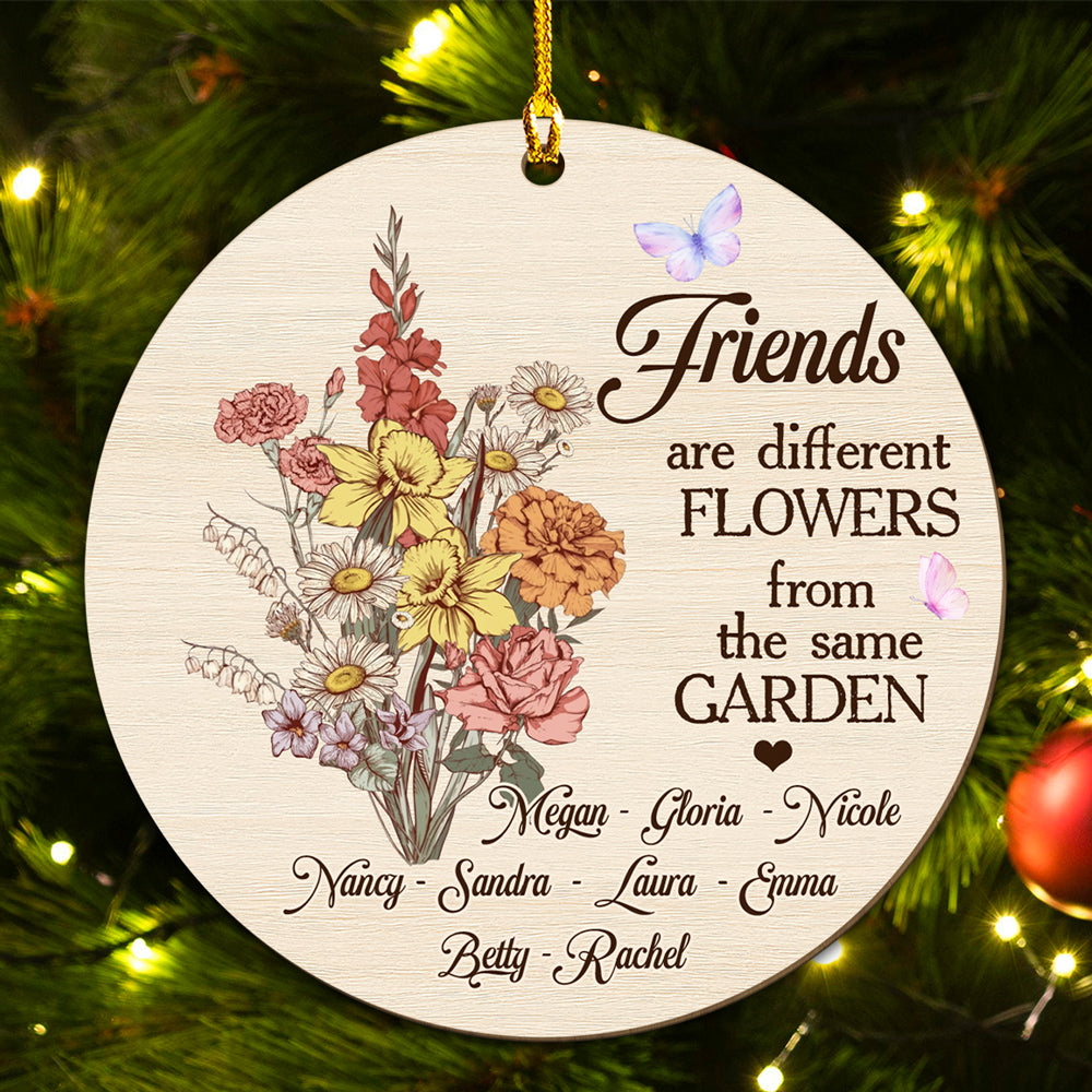 Custom Friendship Christmas Ornament, Best Friend Gift •  Sisters Are Different Flower - Personalized Wood Ornament