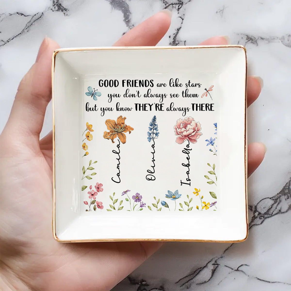 Custom Bestie Trinket Dish, Birthday Christmas Gift For Best Friend • Good Friends Are Like Stars - Personalized Jewelry Dish
