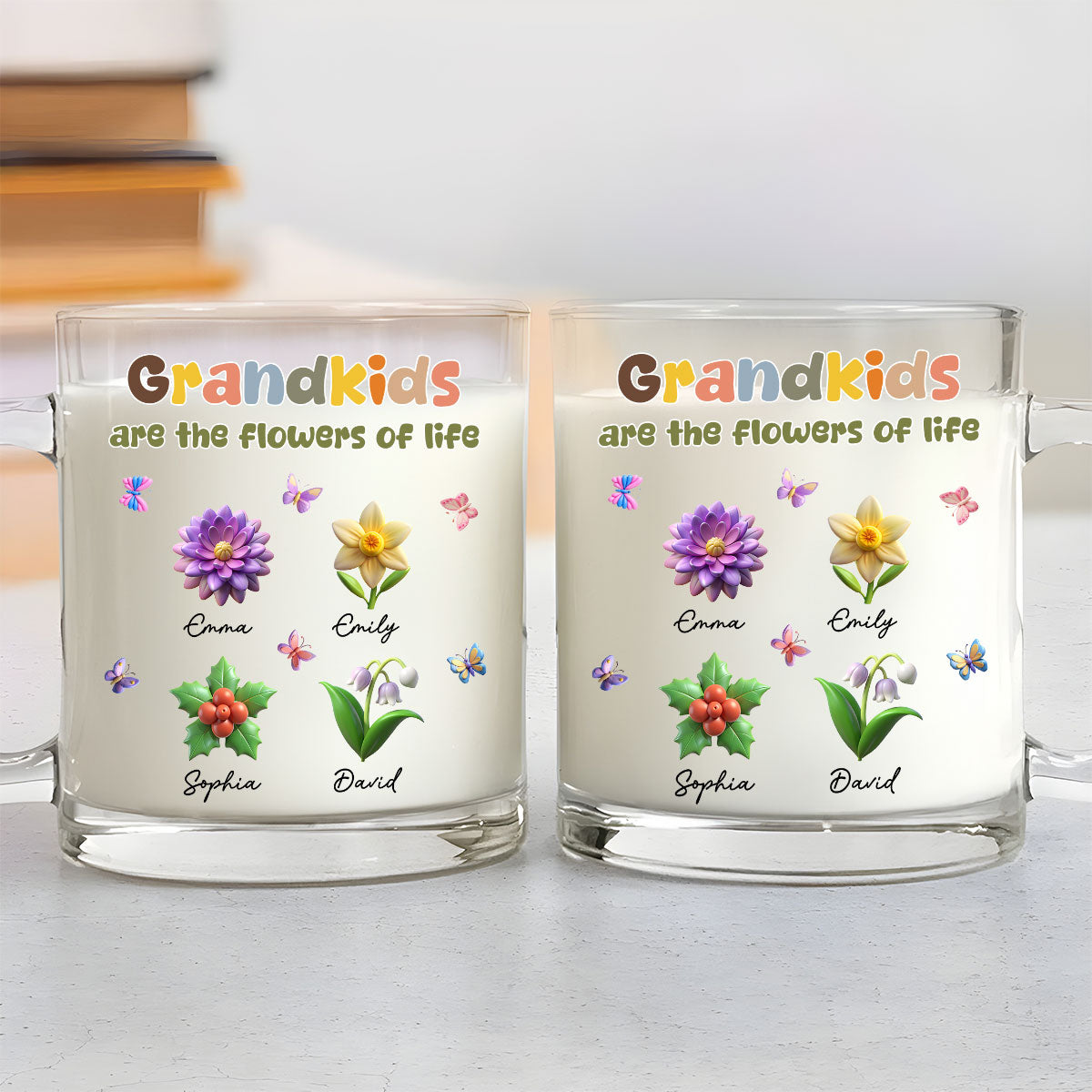 Custom Christmas & Birthday Gift For Grandma • Grandkids Are The Flowers Of Life - Personalized Glass Mug