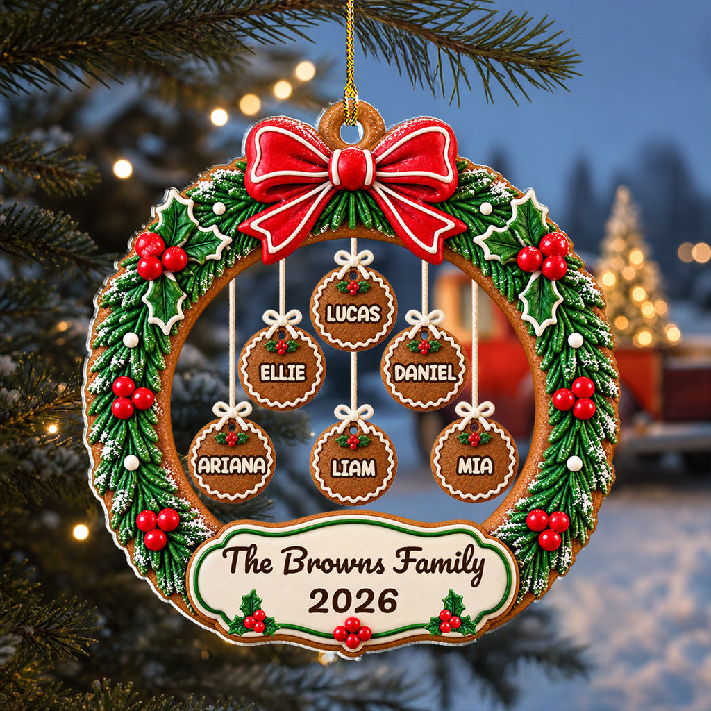 Custom Family Ornament, Christmas Gift for Family Members •  Cookie Family Wreath - Personalized Acrylic Ornament