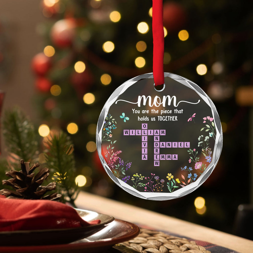 Custom Family Ornament, Christmas Gift for Family Members •  Mom Holds Us Together - Personalized Glass Ornament