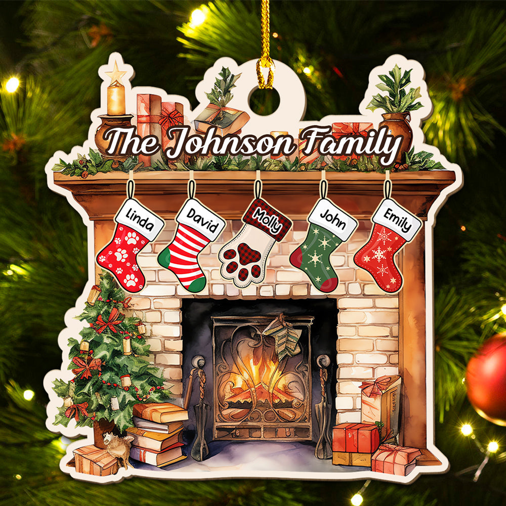 Custom Family Ornament, Christmas Gift for Family Members •  Stocking Christmas Family - Personalized Wood Ornament