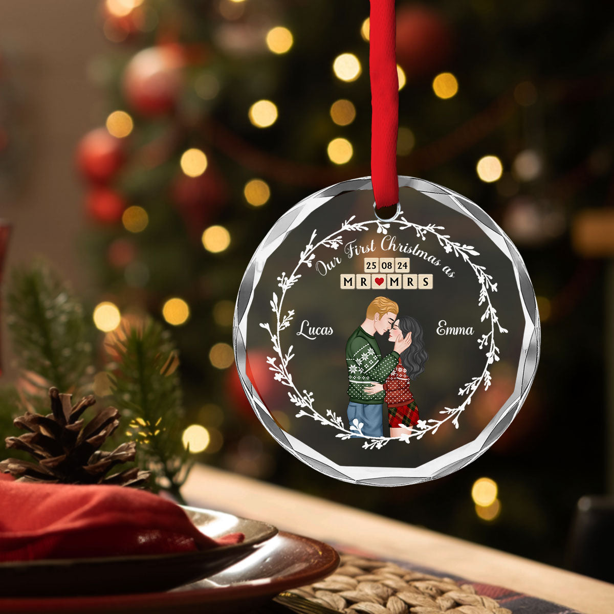 Custom Couple Christmas Ornament, Anniversary Gift •  A Year As Mr And Mrs - Personalized Glass Ornament