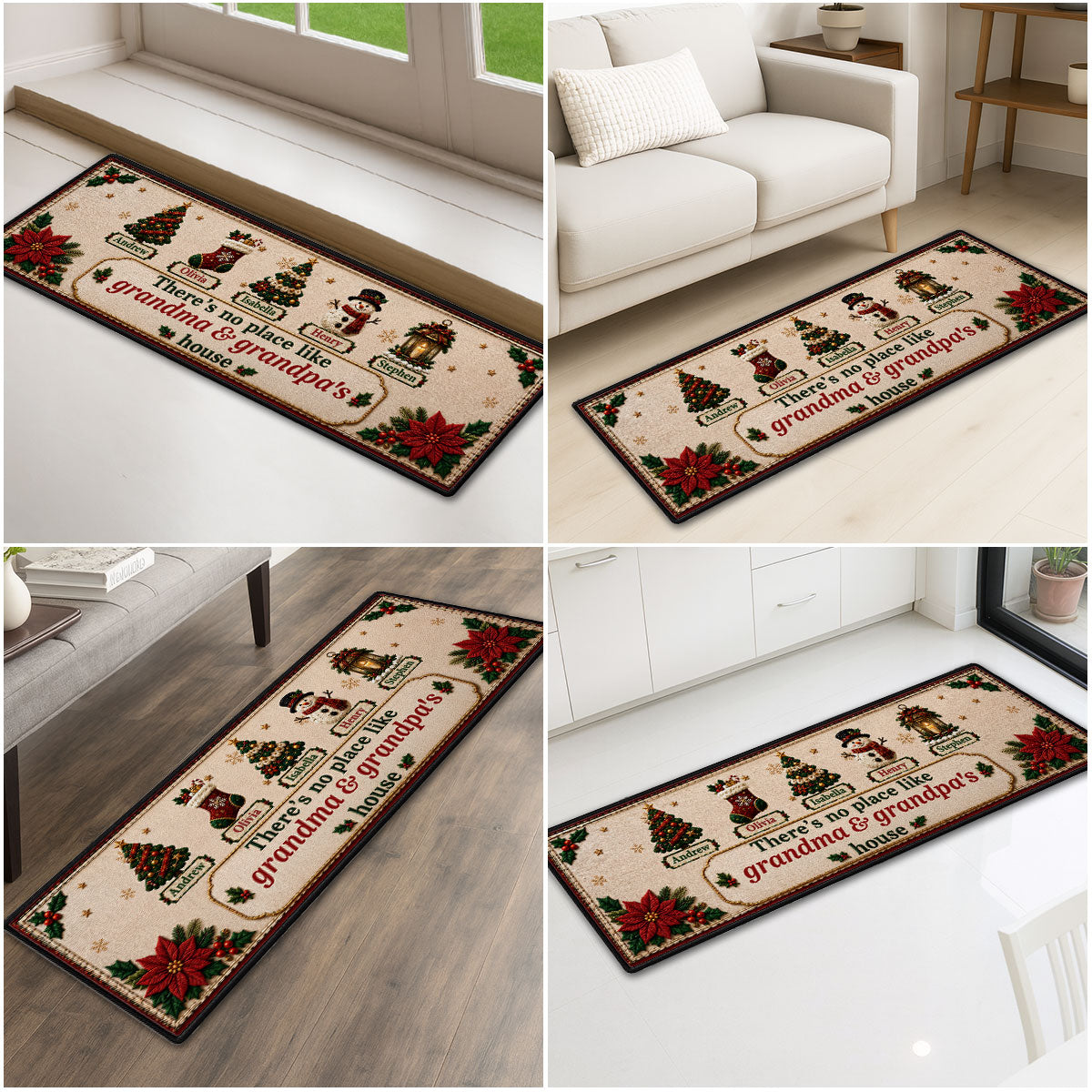 Custom Family Name Christmas Rug, Holiday Gift For Grandma Grandpa • Holiday Gathering - Personalized Runner Rug