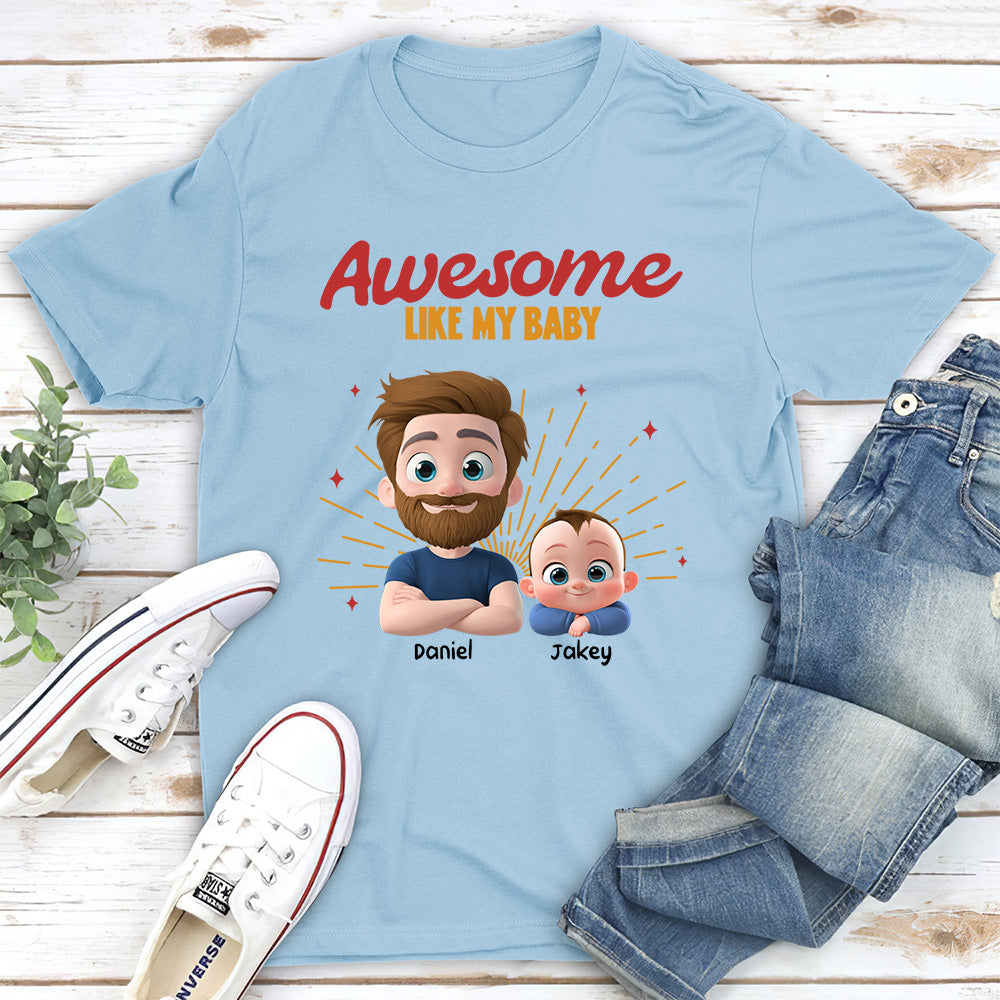 Custom First Father's Day, Christmas Gift for New Dad • Awesome Baby Dad - Personalized T-Shirt And Onesie