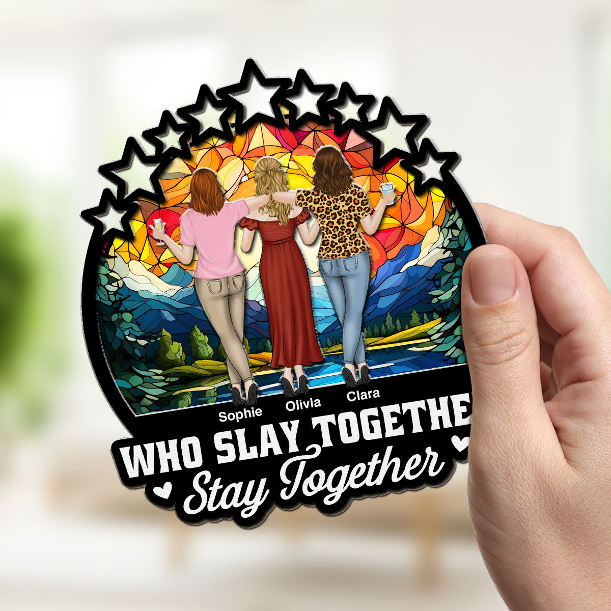 Custom Christmas Hanging Decor, for Best Friend, Friendship Gifts • Slay Together - Personalized Suncatcher